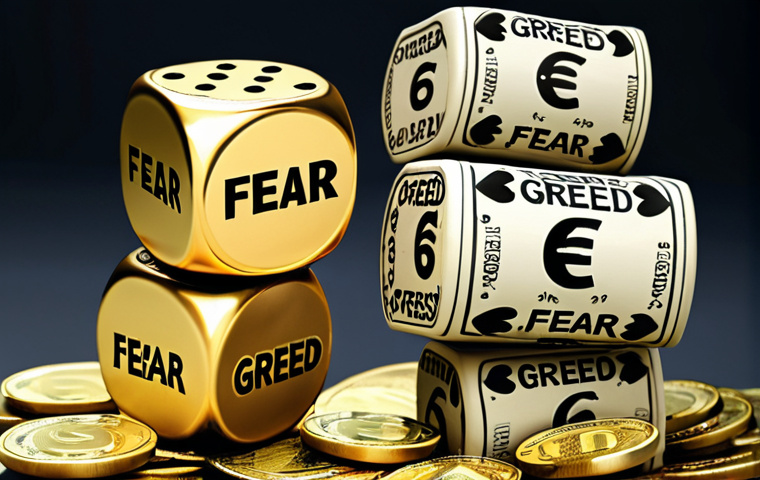 **Image Prompt:** A precarious stack of golden Euros, wobbling under the weight of oversized dice labeled "Fear" and "Greed." In the background, fragmented news headlines display both market booms and crashes, symbolizing investor psychology. Style: Conceptual, slightly surreal, dramatic lighting.