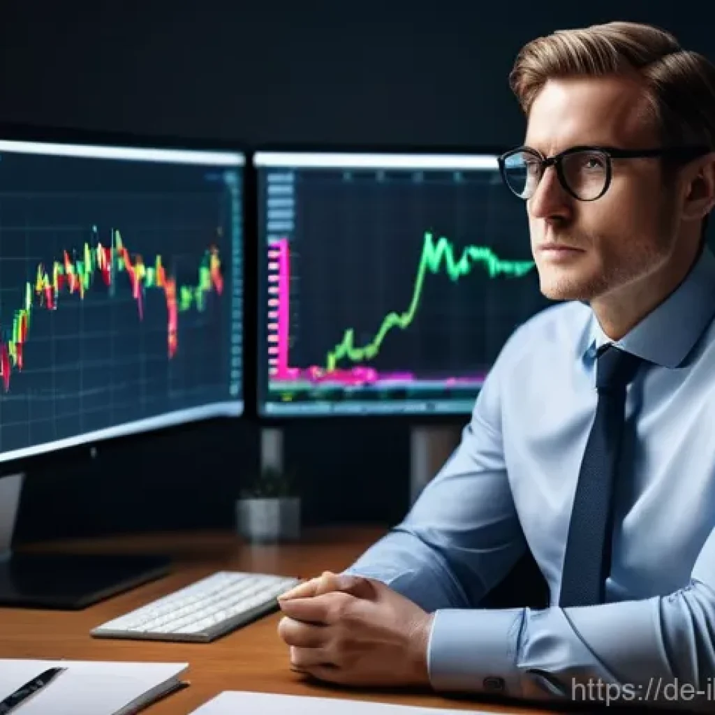 리스크 관리 투자와 트렌드 분석 - **Emotional Investor in a Volatile Market:** A realistically rendered, professionally dressed German...