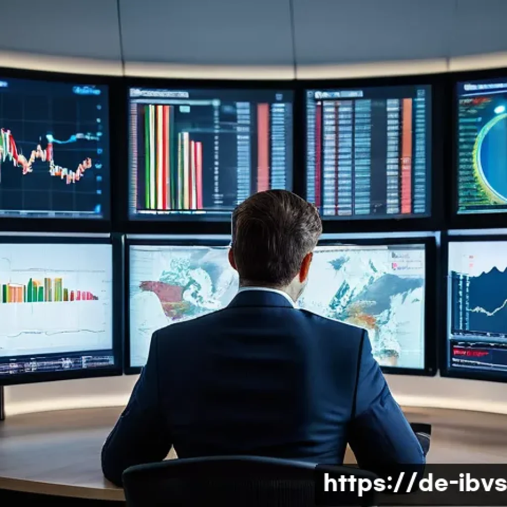 리스크 관리 투자와 글로벌 경제 동향 - A sophisticated financial analyst in a modern Berlin office, surrounded by multiple large digital sc...