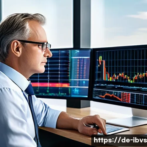 Home 32 리스크 관리 투자와 법적 규제 - A modern German investor’s home office scene during a market fluctuation moment: a middle-aged man w...