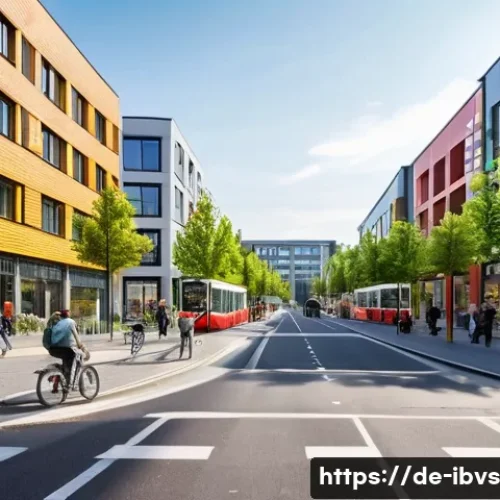 Home 30 부동산 투자 리스크 최소화 전략 - A modern urban neighborhood in Germany featuring a mix of mid-rise residential buildings with well-m...