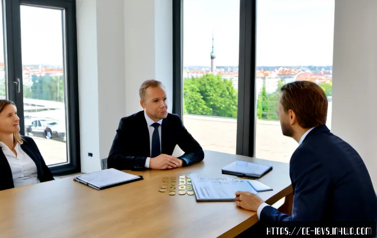 Home 17 리스크 관리 투자 워크숍 기획하기 - Photorealistic investment risk management workshop in a modern German business training room, divers...