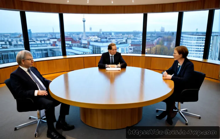Home 17 리스크 관리 투자 포럼 및 커뮤니티 소개 - Photorealistic investment risk management forum scene in a modern Berlin conference venue, diverse G...
