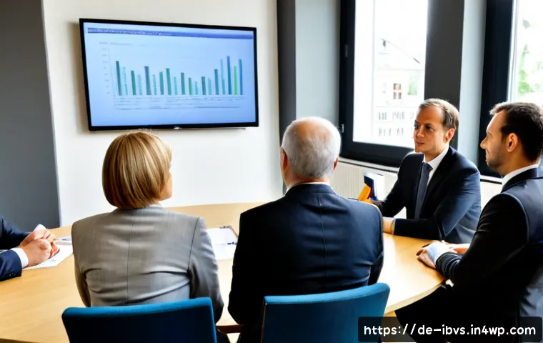 Home 17 리스크 관리 투자에 대한 포럼 토론 - Photorealistic investment risk management forum discussion in a modern German conference venue, dive...